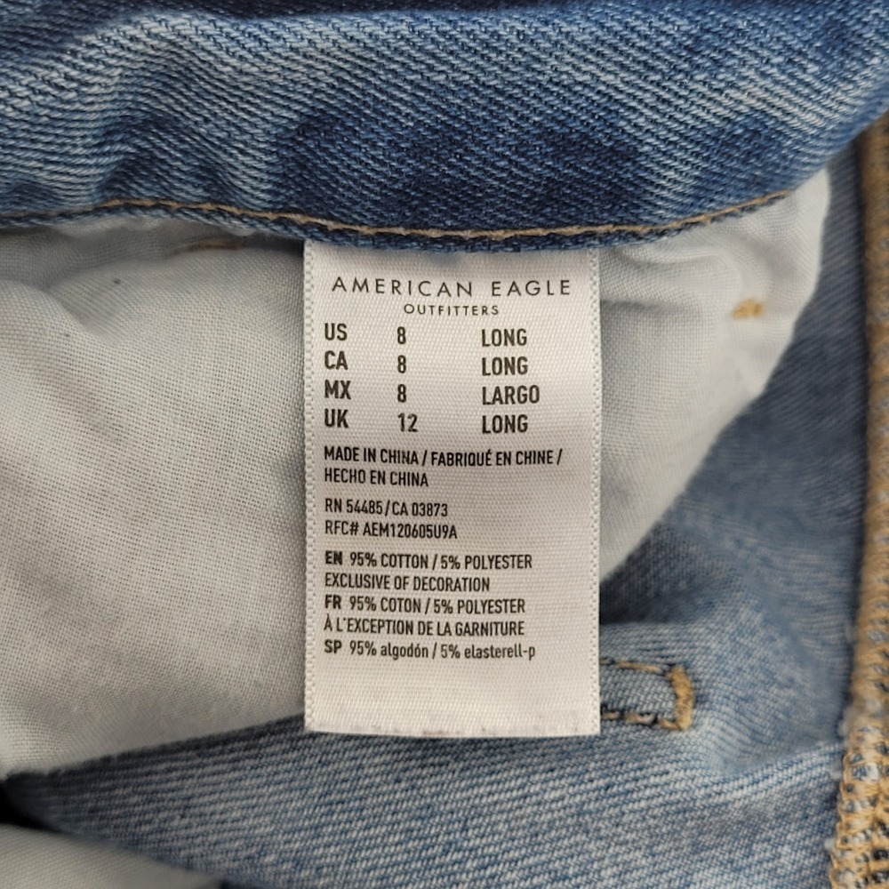 American Eagle Mom Jean Womens 8 Long Blue Distressed‎ High Rise Denim Pants - Picture 4 of 7